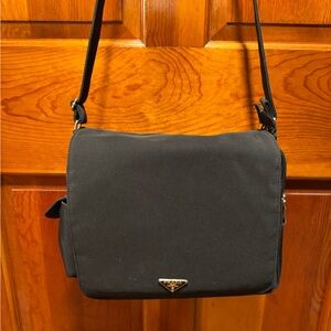 Prada Black Nylon Messenger Bag with Triangular Logo reposhing unisex